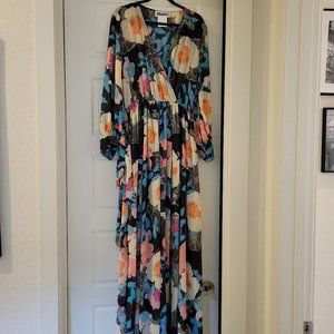 Long Sleeve Megan LA Black Floral Maxi Dress (NWT)